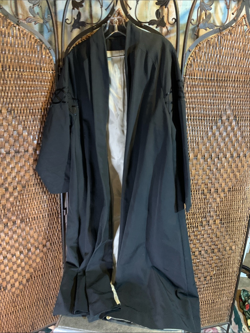 Vintage Black Embroidered Long Duster Jacket